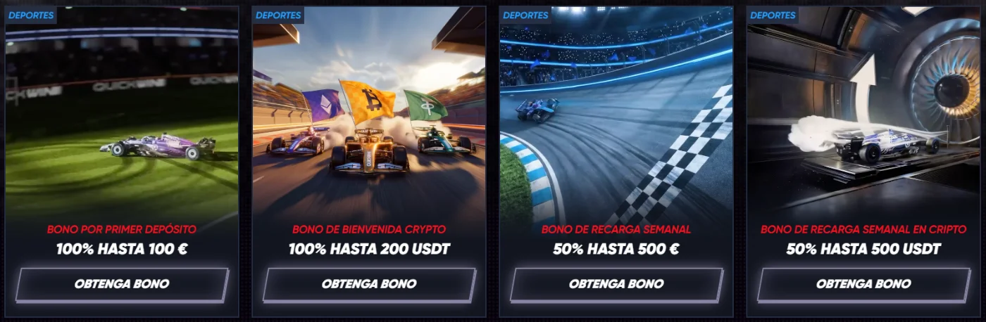 Bonos deportivos de QuickWin Casino Bonos deportivos de QuickWin Casino con primer depósito, recarga semanal y promociones crypto